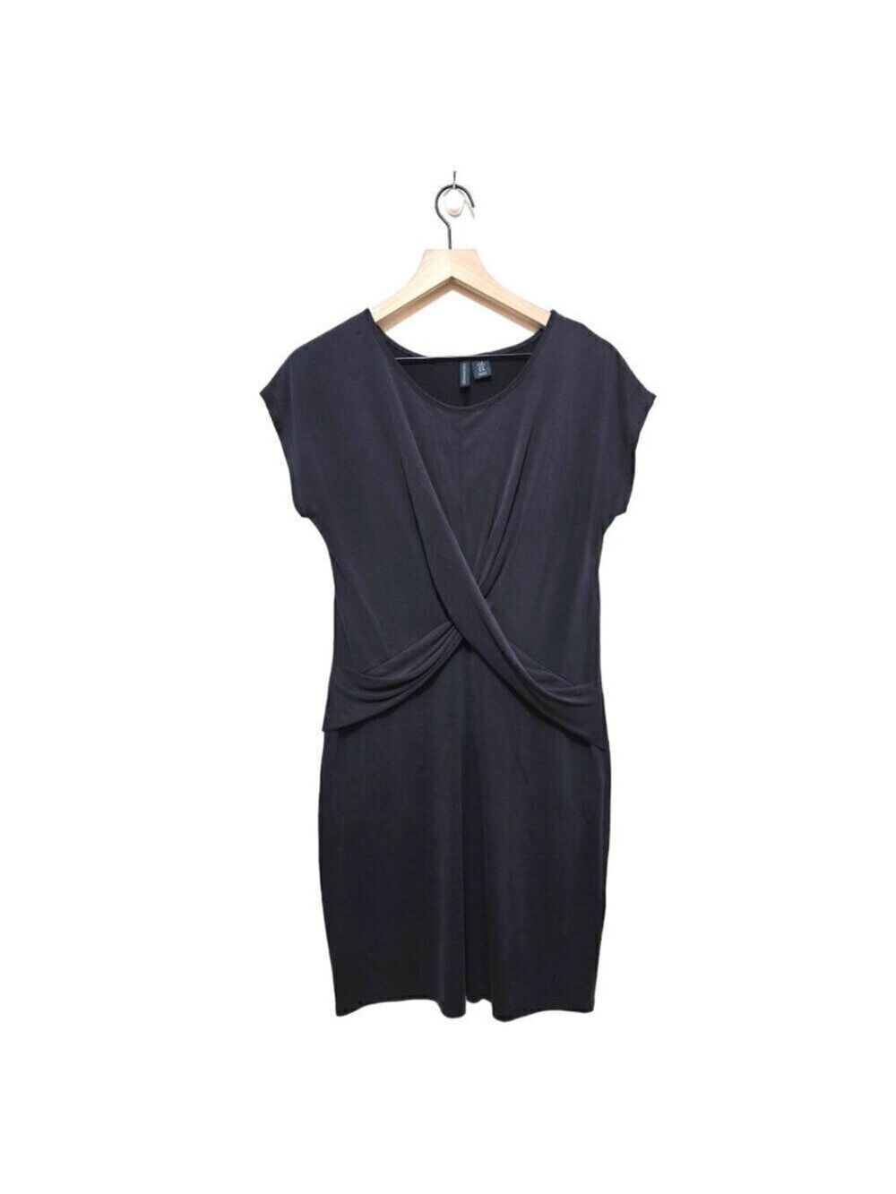 Paraphrase Gray Short Sleeve Round Neck Twist Front Mini Dress Sz M